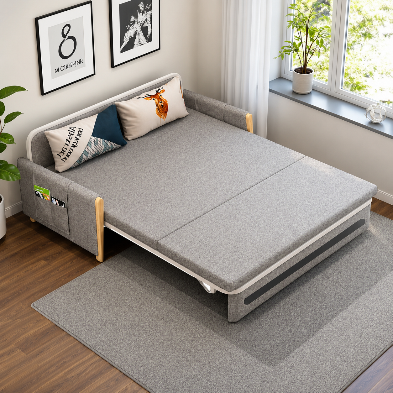 Unicorn Furniture 2 Seater Pull Out Sofa Bed with Storage – Grey & White