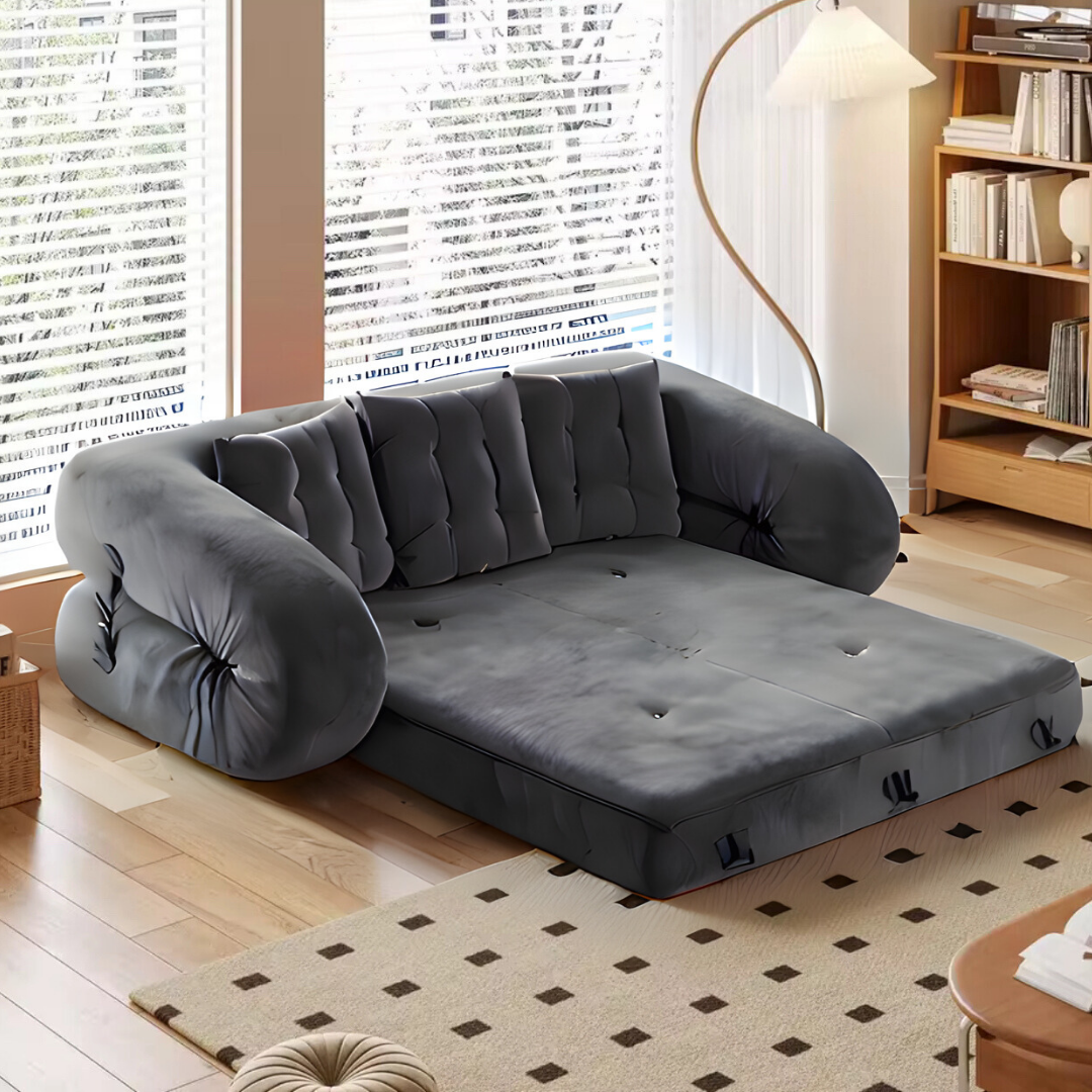UNICORN Furniture Luxury Grey Velvet Modular Boneless Sofa Bed | 3-in-1 Convertible Sofa, Lounger & Guest Bed | Tool-Free Assembly | Space-Saving High-Density Foam Sleeper Couch for Modern Living