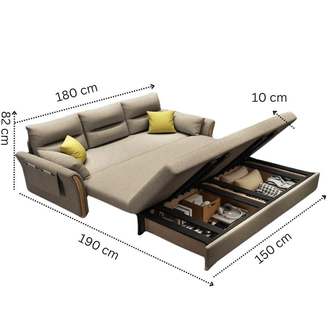 Unicorn Furniture Convertible Sofa Bed King Size Pull Out Sofabed with Storage in Cotton Fabric, Tool-Free Assembly, Modern Reclining Sleeper Couch for Living Room, Guest Room & Small Spaces (Beige)