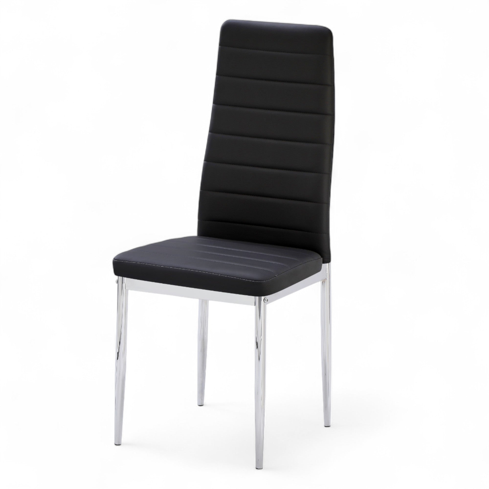 UNICORN FURNITURE 100cm Round Glass Dining Table Set with 4 Faux Leather Chairs – Modern Chrome Nest Design, Tempered Glass Top, for Restaurant Furniture Set - Kitchen & Dining Room (Black Chairs)