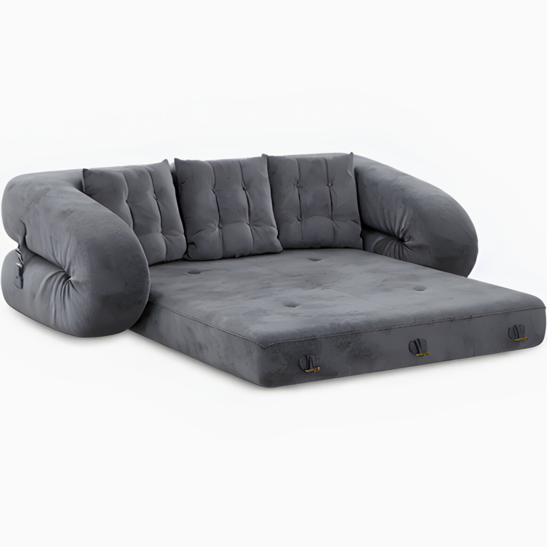 UNICORN Furniture Luxury Grey Velvet Modular Boneless Sofa Bed | 3-in-1 Convertible Sofa, Lounger & Guest Bed | Tool-Free Assembly | Space-Saving High-Density Foam Sleeper Couch for Modern Living