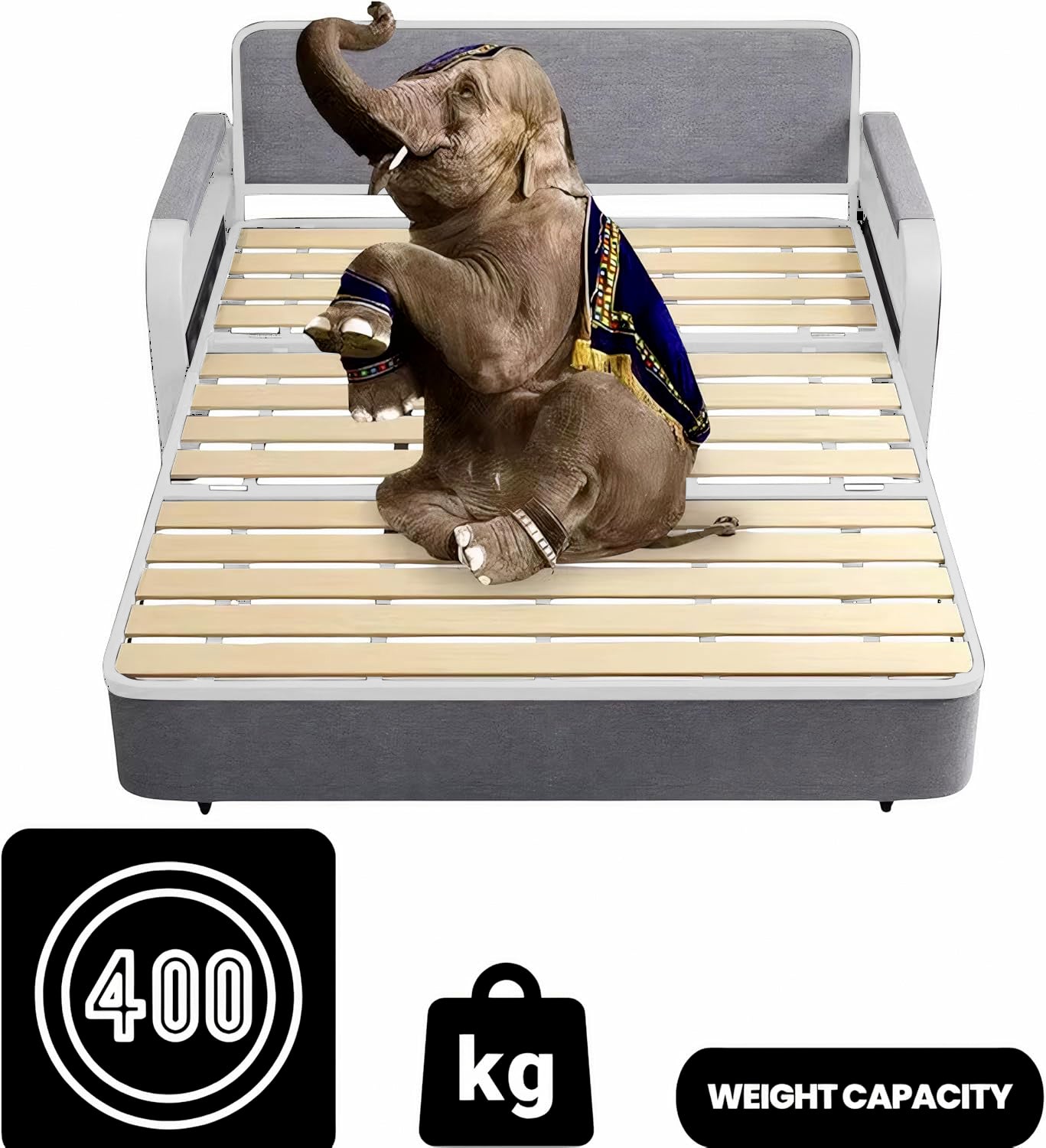 UNICORN FURNITURE Sofa Bed with Storage – Pull Out Sofa Bed with Storage for Small Spaces, Sleeper Couch with Armrest Pockets, Foldable Reclining Design, Easy Assembly, 158cm Width (Glacier Grey)