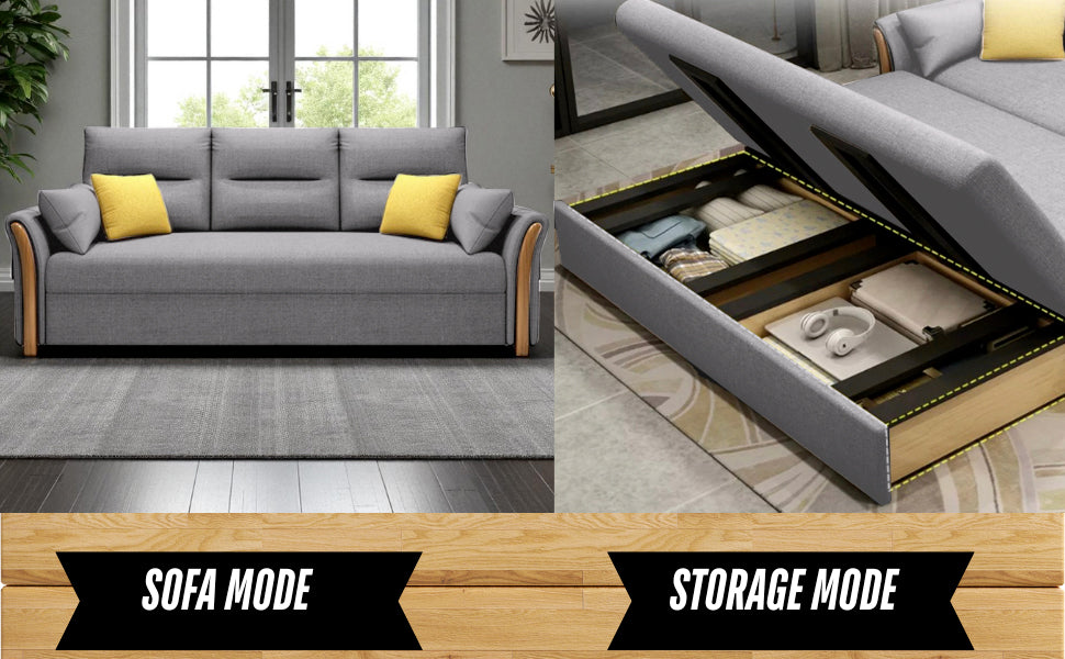 Unicorn Furniture Convertible Sofa Bed King Size Pull Out Sofa Bed with Storage in Cotton Fabric, Tool-Free Assembly, Modern Reclining Sofa Bed for Living Room, Guest Room, Small Spaces (Glacier Grey)