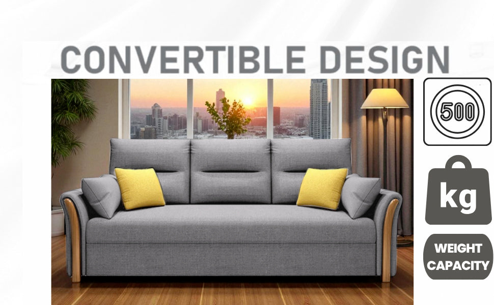 Unicorn Furniture Convertible Sofa Bed King Size Pull Out Sofa Bed with Storage in Cotton Fabric, Tool-Free Assembly, Modern Reclining Sofa Bed for Living Room, Guest Room, Small Spaces (Glacier Grey)