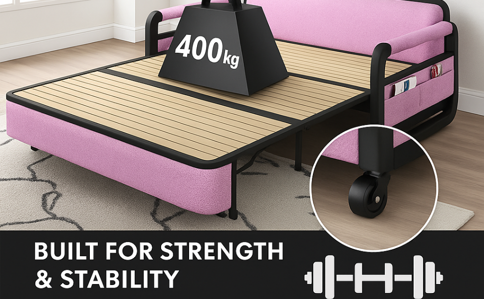 UNICORN FURNITURE Pull Out Sofa Bed with Storage – Convertible Reclining Compact Space Saving Sofabed for Small Spaces 158cm( Pink & Black)