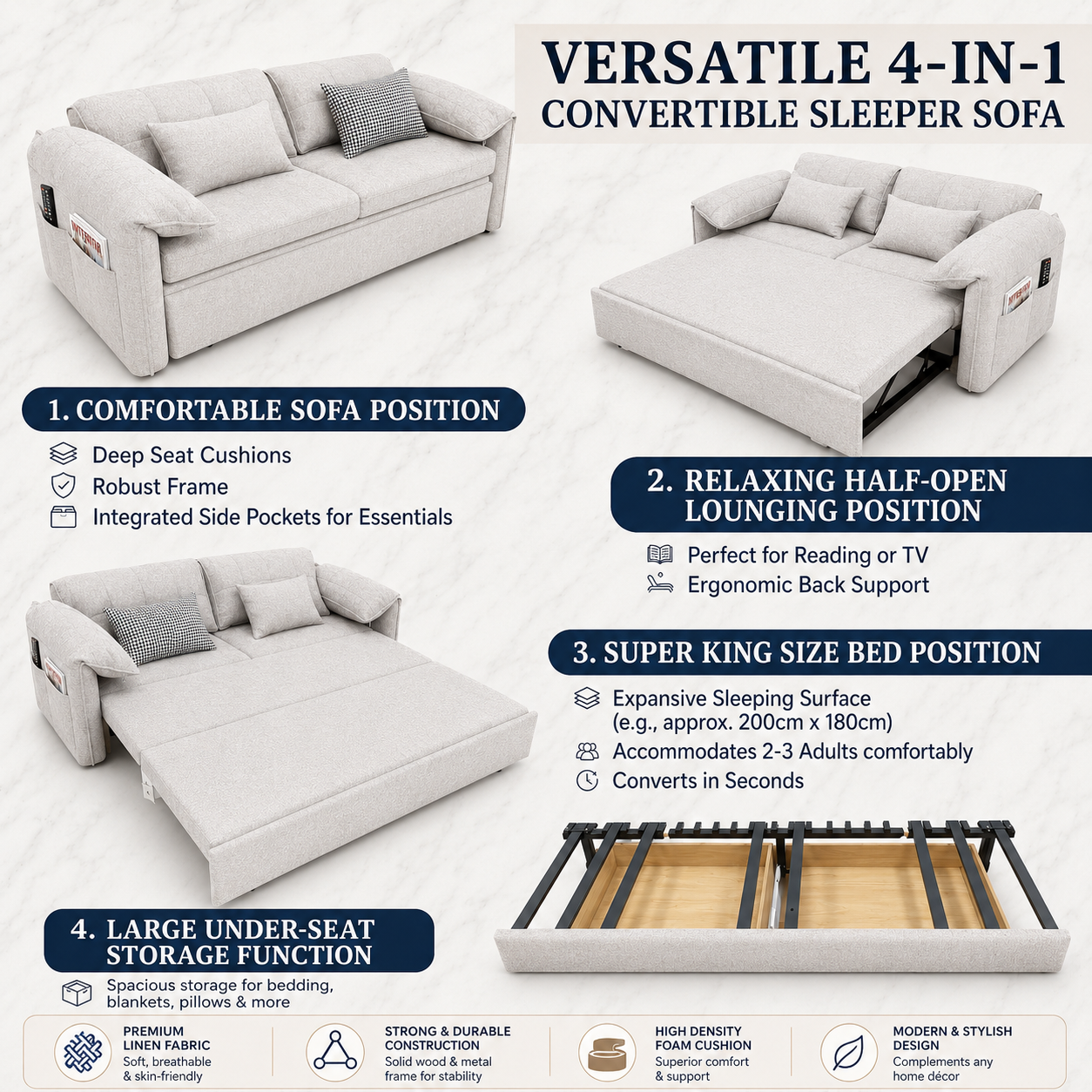 UNICORN FURNITURE Convertible Sofa Bed | Super King Pull Out Sofa Bed with Storage UK