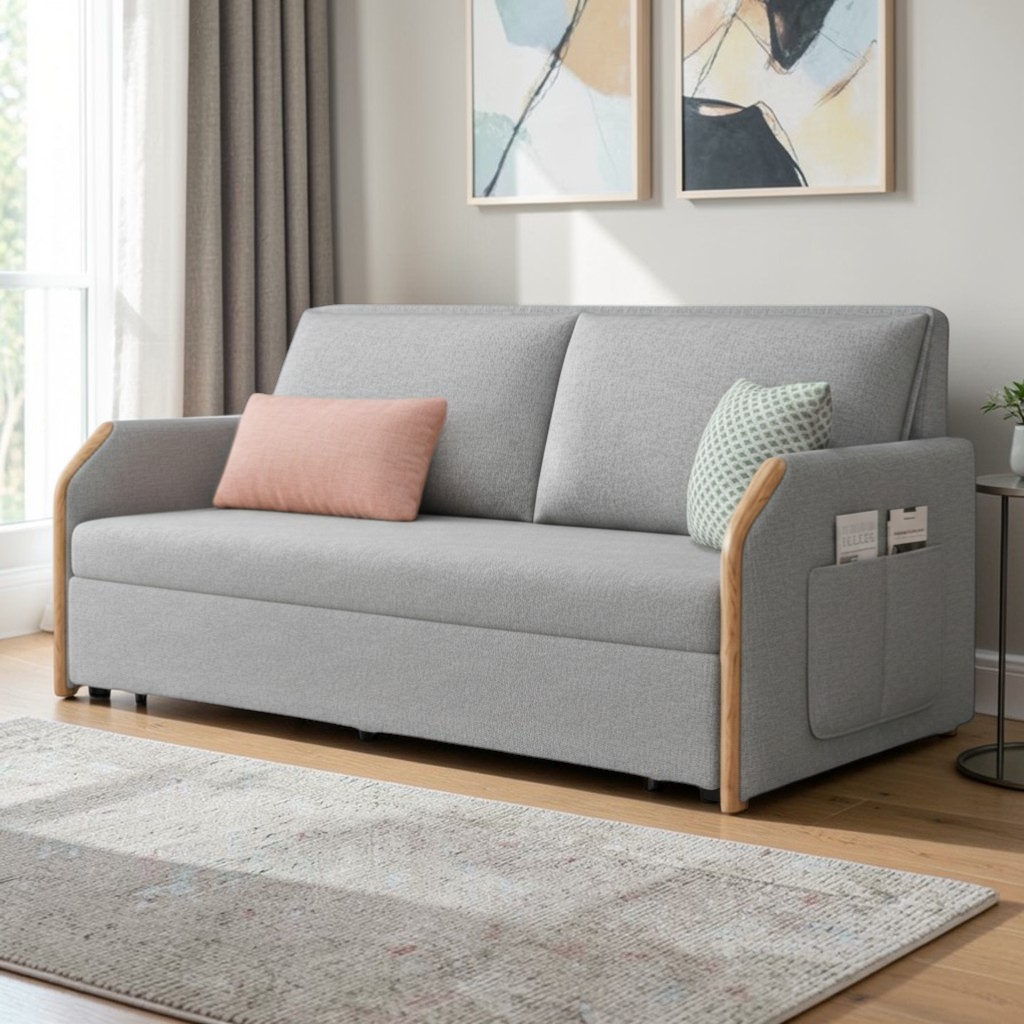 UNICORN FURNITURE Convertible Sofa Bed with Storage, King Size Pull Out Sofa Bed, 3 Seater Sofa Bed in Removable Cotton Fabric, Tool-Free Assembly Sofa Bed with Hidden Storage 170cm (Glacier Grey)