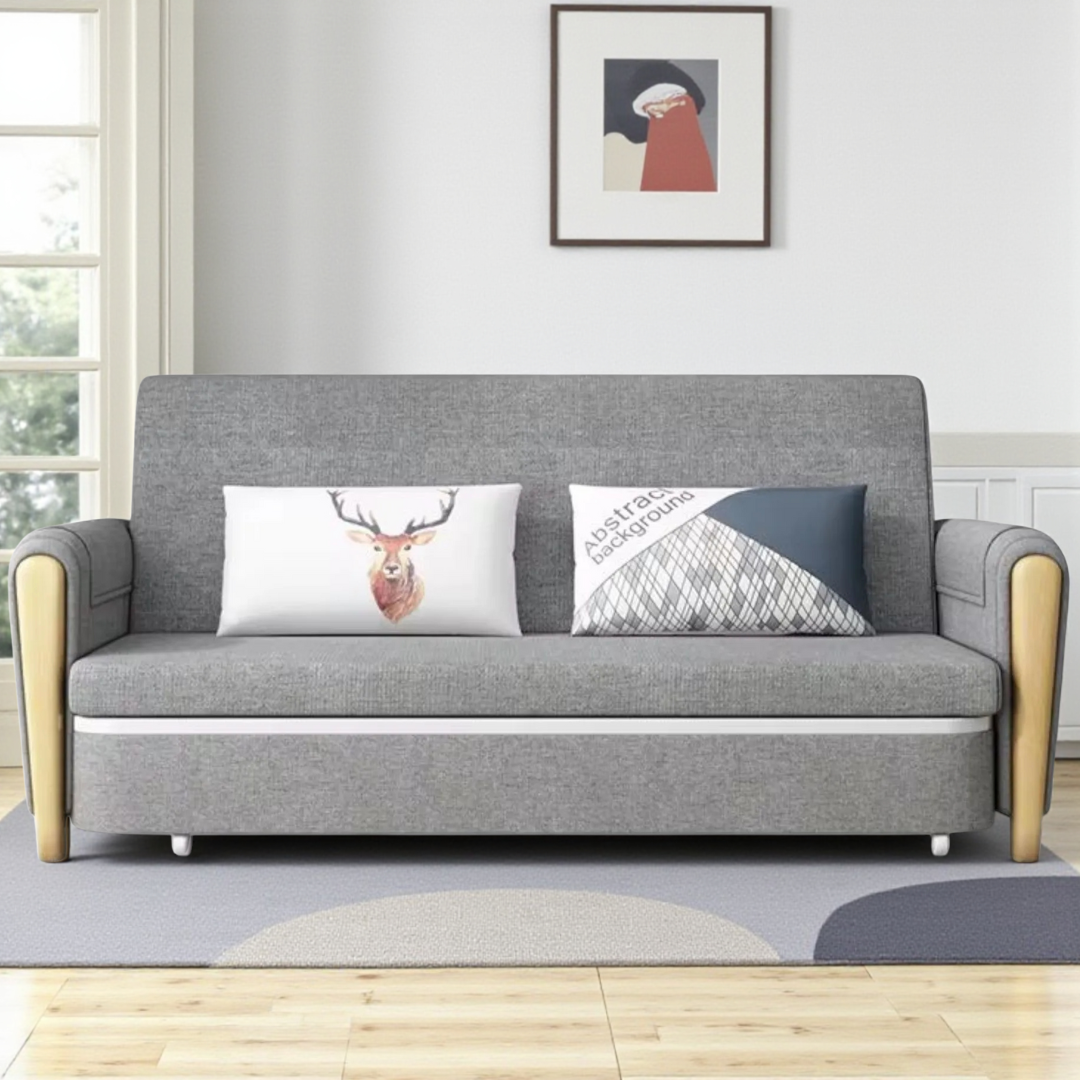 Unicorn Furniture Sofa Bed - Modern Foldable Bed - Pull Out Sofa Bed with Storage Breathable Cotton Linen Fabric- Sofabed- sofa cum bed in -Padded armrests (Grey)