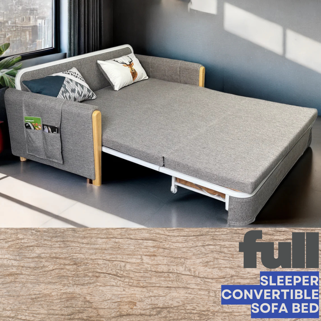 Unicorn Furniture Sofa Bed - Modern Foldable Bed - Pull Out Sofa Bed with Storage Breathable Cotton Linen Fabric- Sofabed- sofa cum bed in -Padded armrests (Grey)