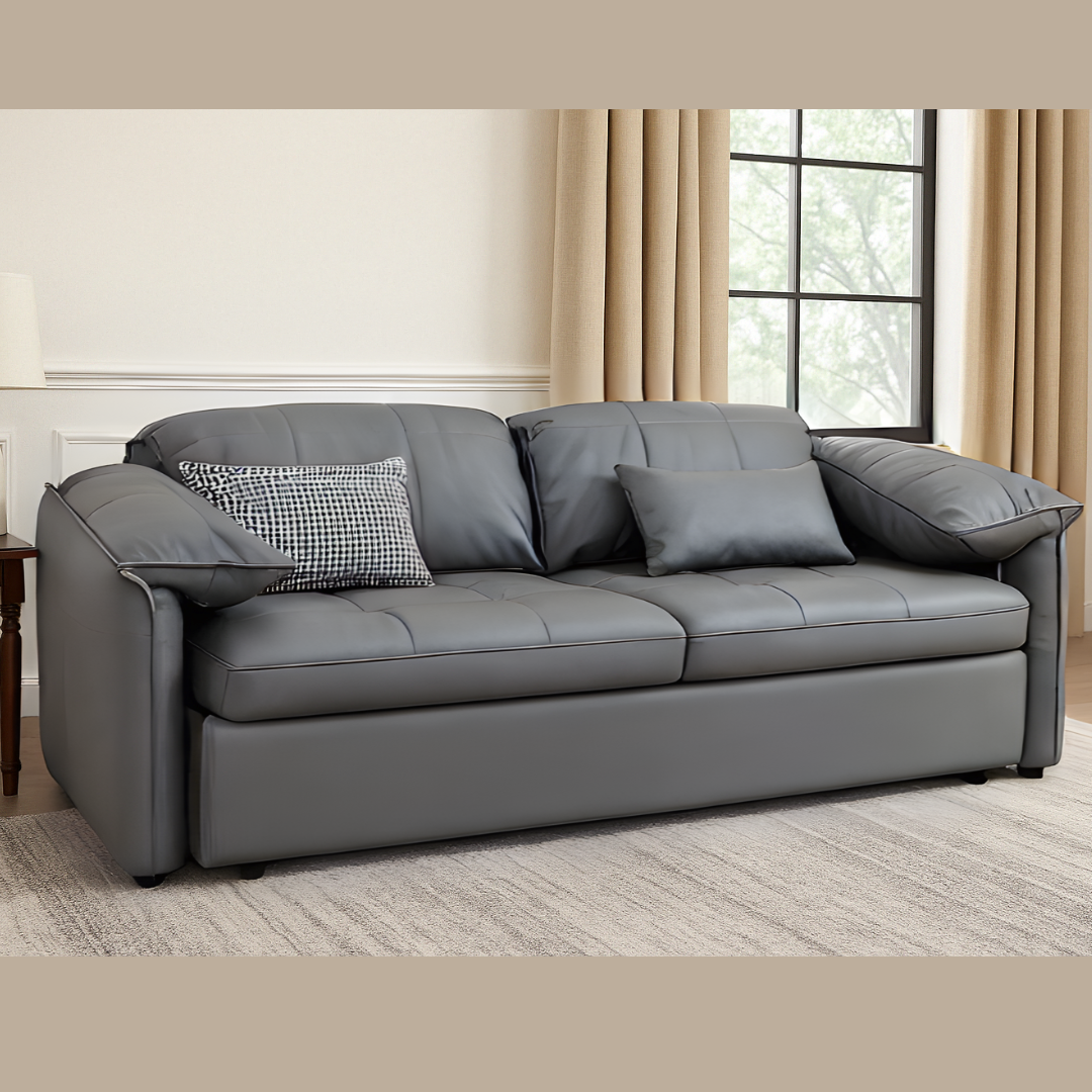 UNICORN FURNITURE Elephant-Style King Size Pull-Out Sofa Bed with Storage – Grey Leather Convertible Couch