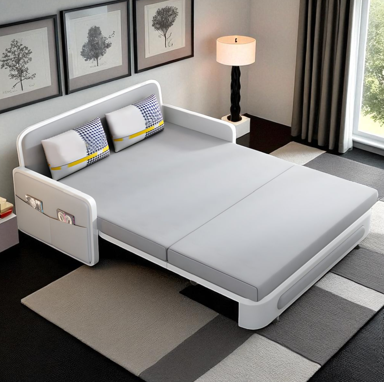 UNICORN FURNITURE Convertible Sleeper Sofa Bed Modern Reclining Foldable Bed Pull Out Sofa Bed With Storage Space Saving Multifunctional Sofabed (Light Grey & White)