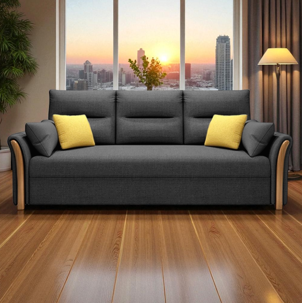 Unicorn Furniture Convertible Sofa Bed – King Size Pull Out Sofa Bed with Storage, Modern Reclining Sleeper Couch, Cotton Fabric, Tool-Free Assembly for Living Room & Guest Room (Grey)