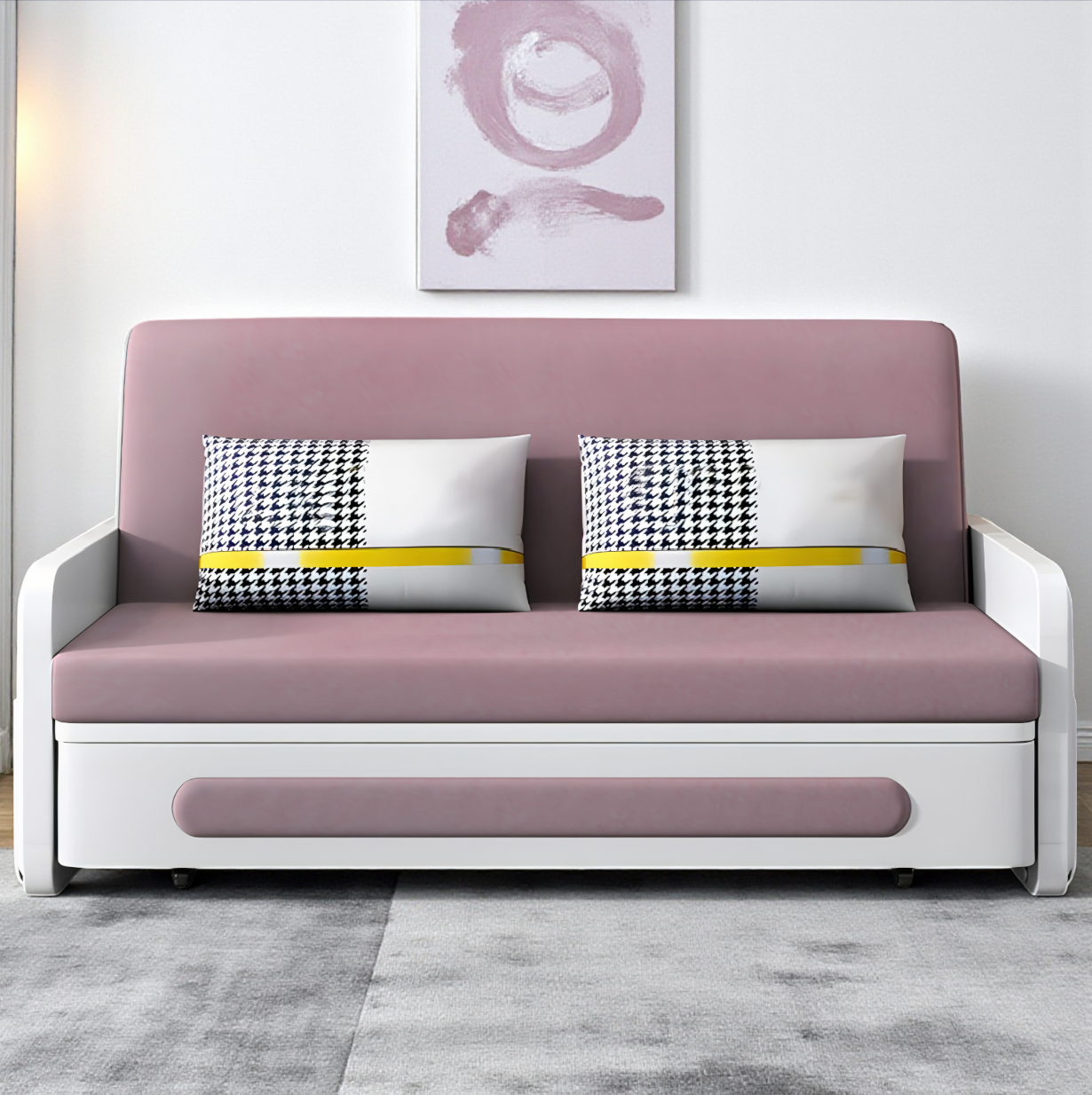 UNICORN FURNITURE Convertible Sleeper Sofa Bed Modern Reclining Foldable Bed Pull Out Sofa Bed With Storage Space Saving Multifunctional Sofabed (Pink & White)