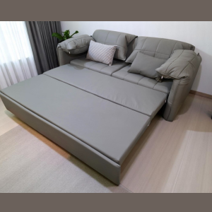 UNICORN FURNITURE Elephant-Style King Size Pull-Out Sofa Bed with Storage – Grey Leather Convertible Couch