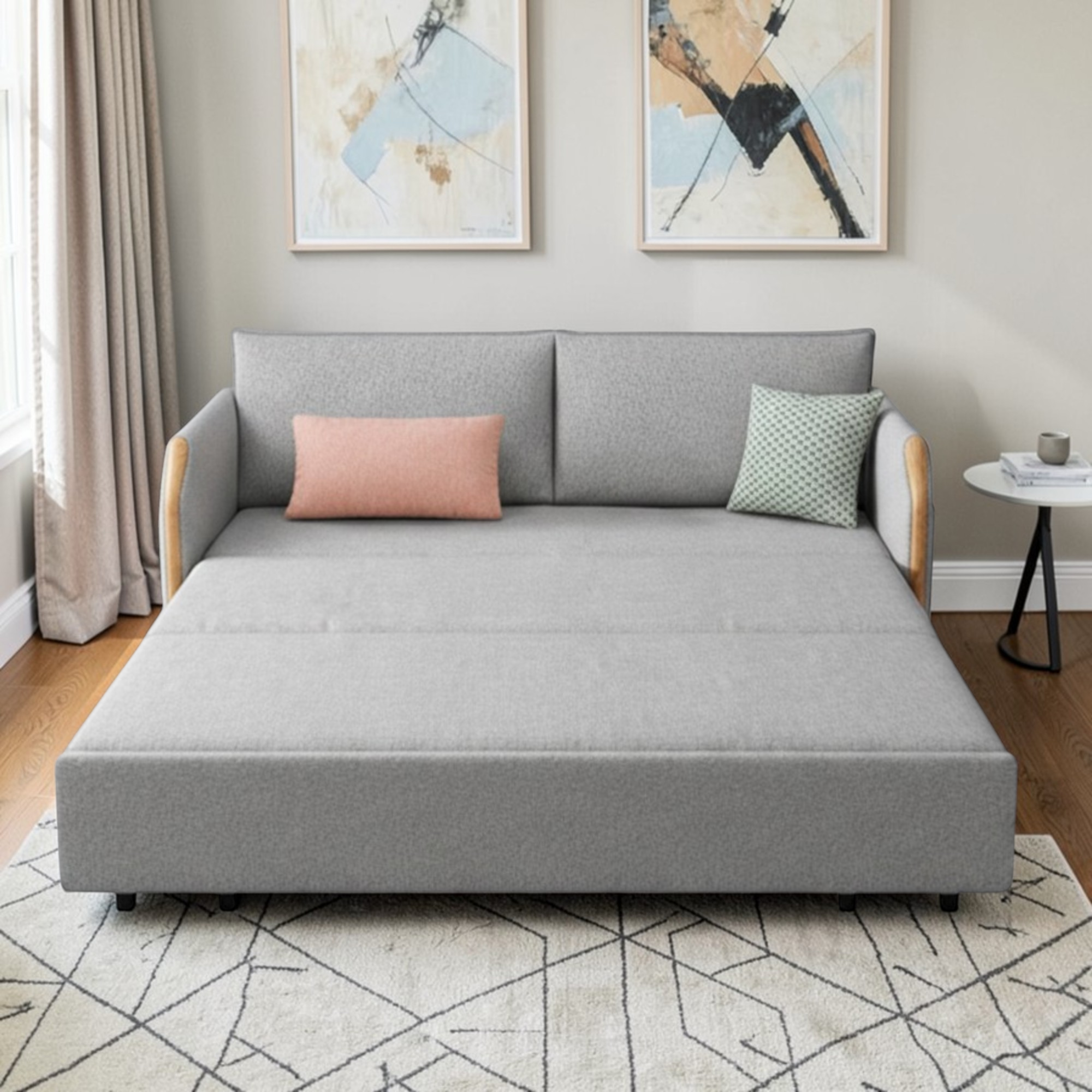 UNICORN FURNITURE Convertible Sofa Bed with Storage, King Size Pull Out Sofa Bed, 3 Seater Sofa Bed in Removable Cotton Fabric, Tool-Free Assembly Sofa Bed with Hidden Storage 170cm (Glacier Grey)