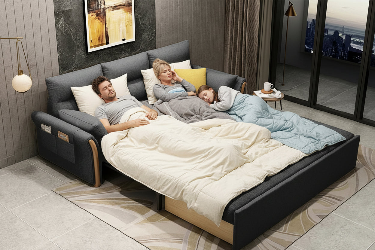 Unicorn Furniture Convertible Sofa Bed – King Size Pull Out Sofa Bed with Storage, Modern Reclining Sleeper Couch, Cotton Fabric, Tool-Free Assembly for Living Room & Guest Room (Grey)