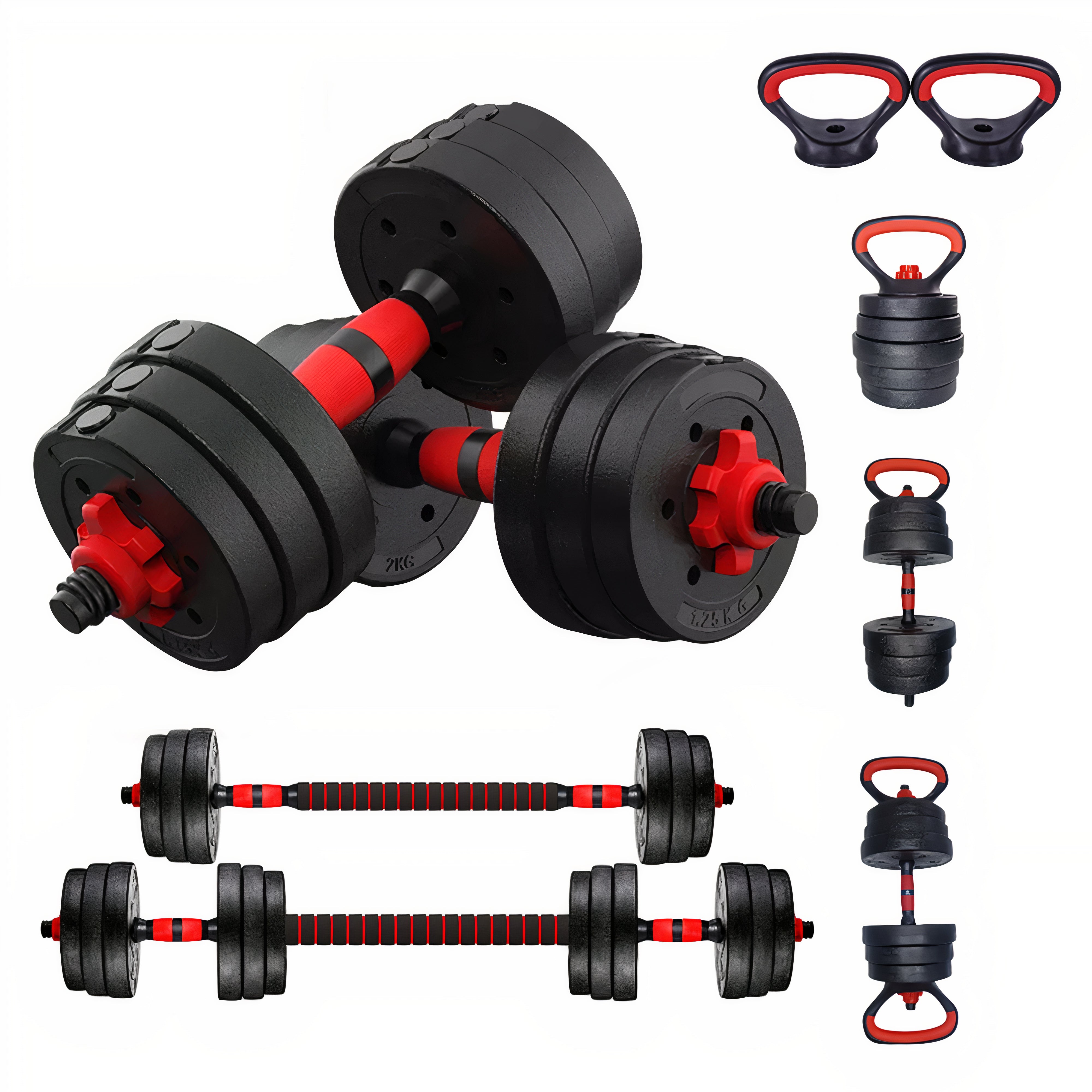 SUREPEFY 30KG Dumbbell Barbell Kettlebell Push Up Stand Weight Set in Weight Adjustable 6 in 1 Weight Lifting Set