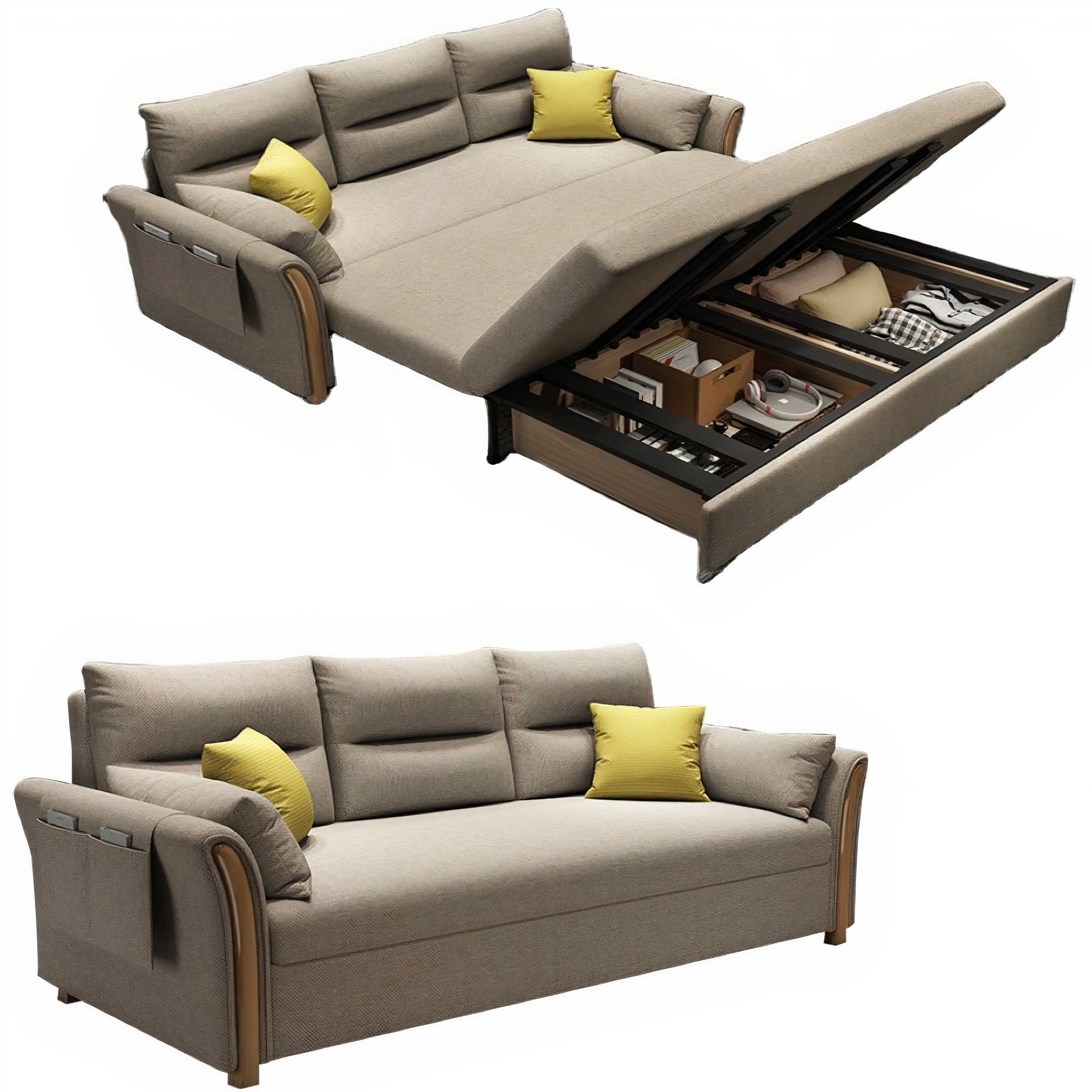 Unicorn Furniture Convertible Sofa Bed – King Size 3 Seater Pull Out Sofa Bed with Storage, Reclining Sleeper Couch, Tool-Free Assembly for Living Room & Guest Room (Beige)