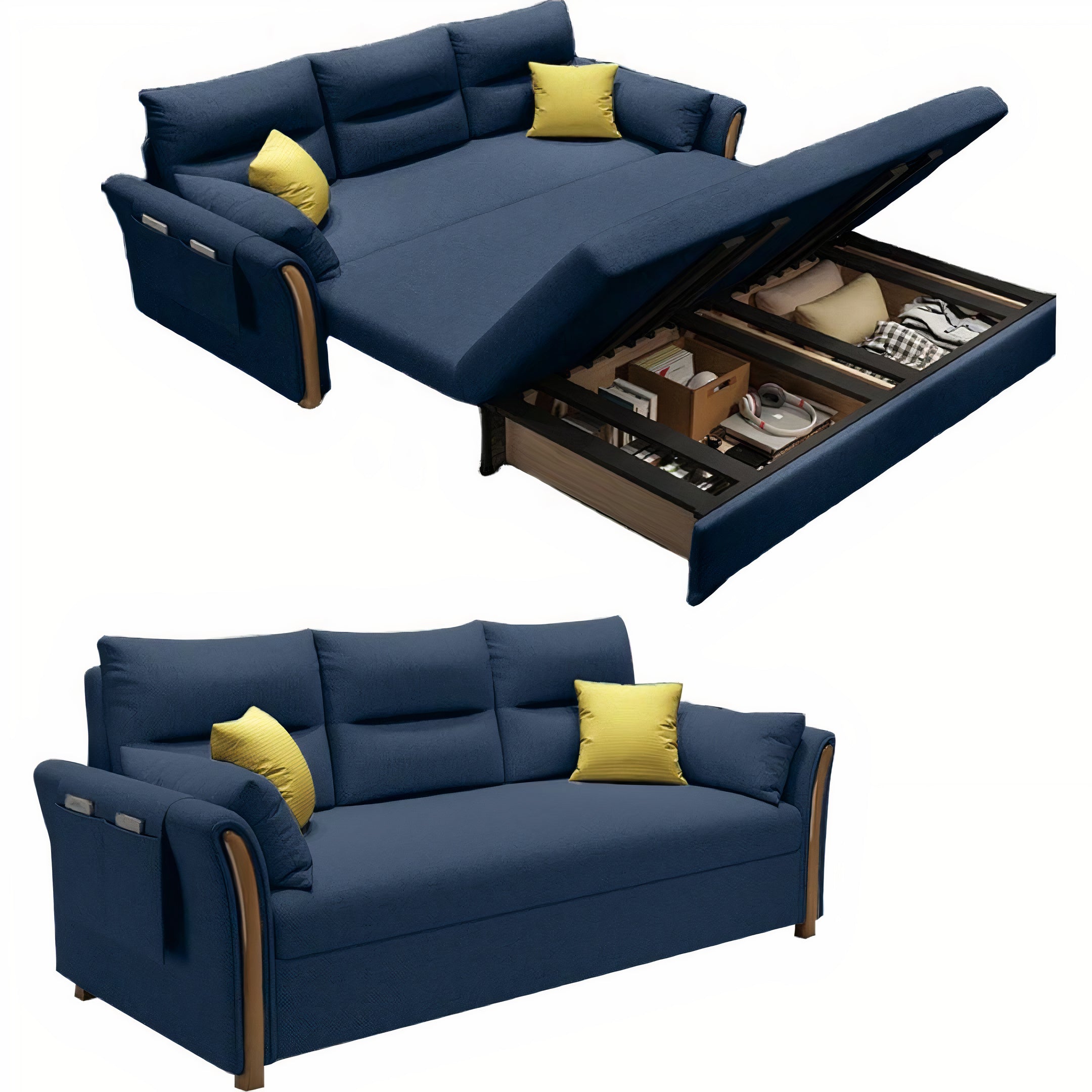 Unicorn Furniture Convertible Sofa Bed – King Size 3 Seater Pull Out Sofa Bed with Storage, Reclining Sleeper Couch, Tool-Free Assembly for Living Room & Guest Room (Blue)