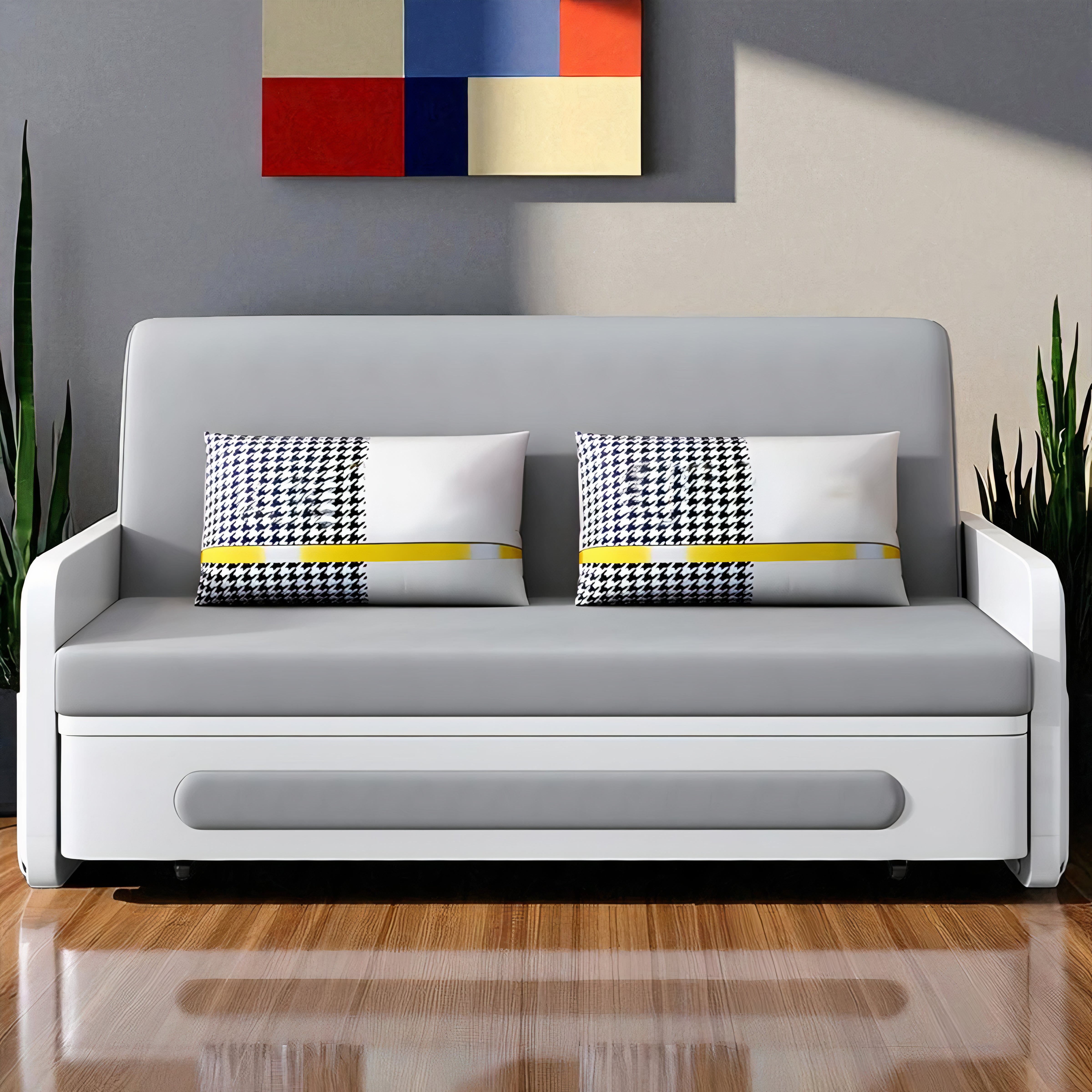 UNICORN FURNITURE Convertible Sleeper Sofa Bed Modern Reclining Foldable Bed Pull Out Sofa Bed With Storage Space Saving Multifunctional Sofabed (Light Grey & White)