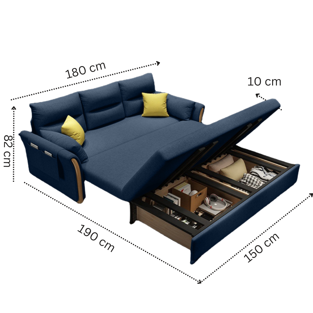 Unicorn Furniture Convertible Sofa Bed King Size Pull Out Sofabed with Storage in Cotton Fabric, Tool-Free Assembly, Modern Reclining Sleeper Couch for Living Room, Guest Room & Small Spaces (Blue)
