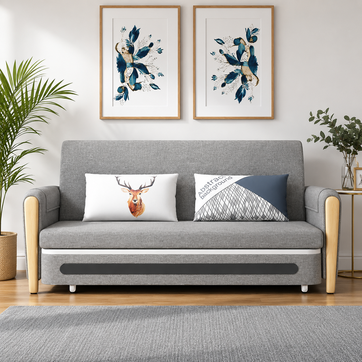 Unicorn Furniture 2 Seater Pull Out Sofa Bed with Storage – Grey & White