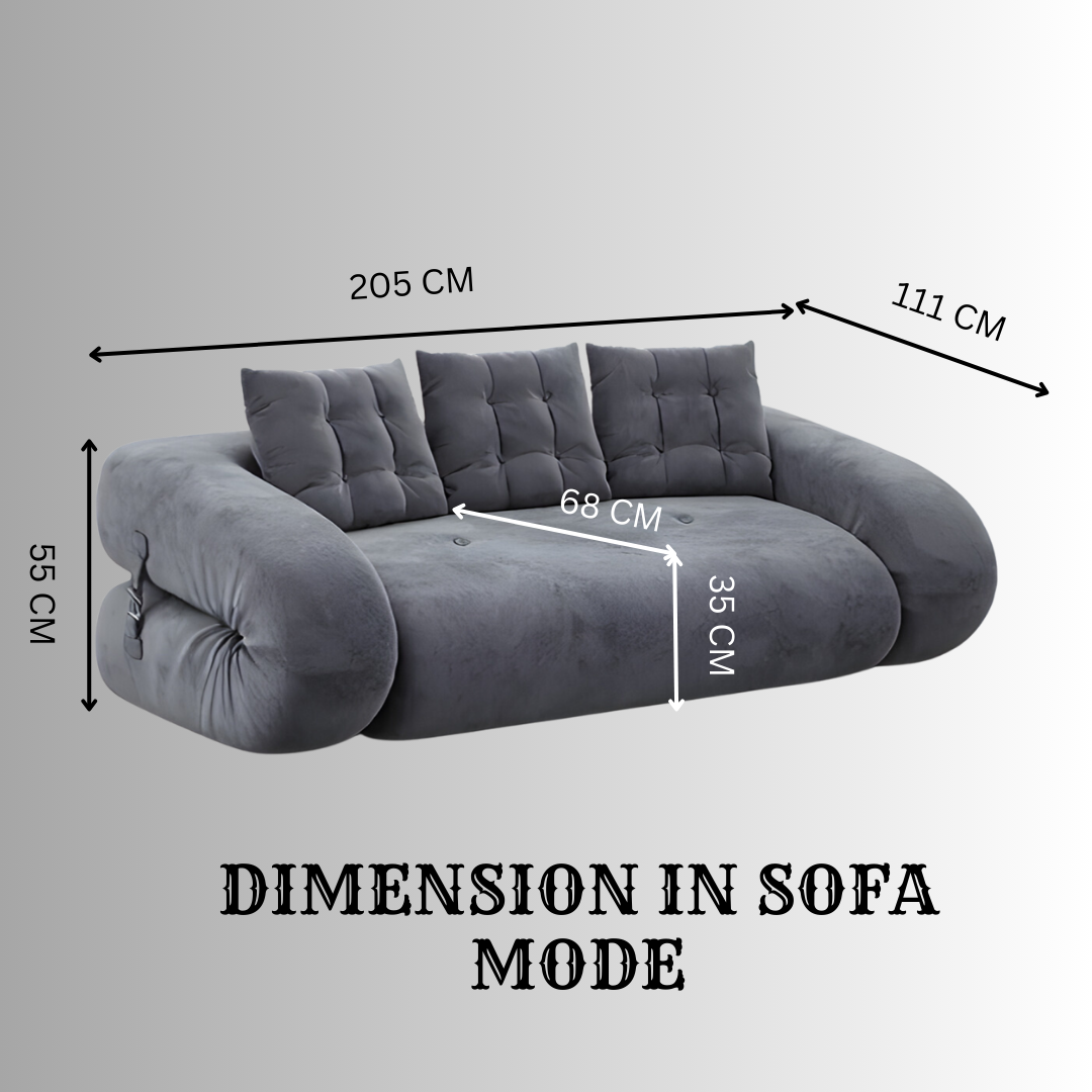 UNICORN Furniture Luxury Grey Velvet Modular Boneless Sofa Bed | 3-in-1 Convertible Sofa, Lounger & Guest Bed | Tool-Free Assembly | Space-Saving High-Density Foam Sleeper Couch for Modern Living