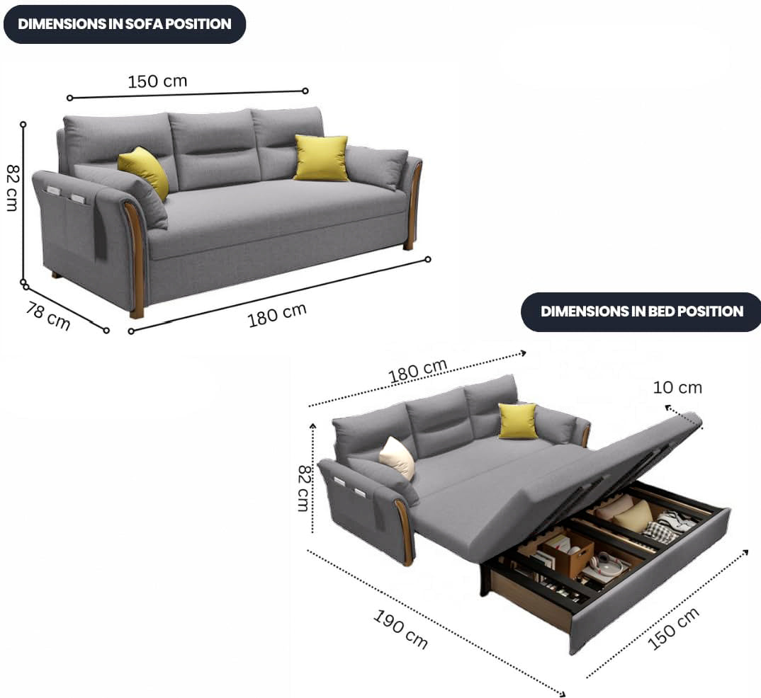 Unicorn Furniture Convertible Sofa Bed King Size Pull Out Sofa Bed with Storage in Cotton Fabric, Tool-Free Assembly, Modern Reclining Sofa Bed for Living Room, Guest Room, Small Spaces (Glacier Grey)