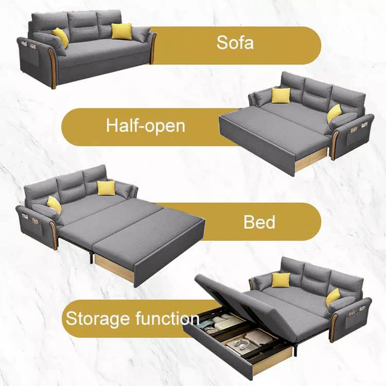 Unicorn Furniture Convertible Sofa Bed King Size Pull Out Sofa Bed with Storage in Cotton Fabric, Tool-Free Assembly, Modern Reclining Sofa Bed for Living Room, Guest Room, Small Spaces (Glacier Grey)