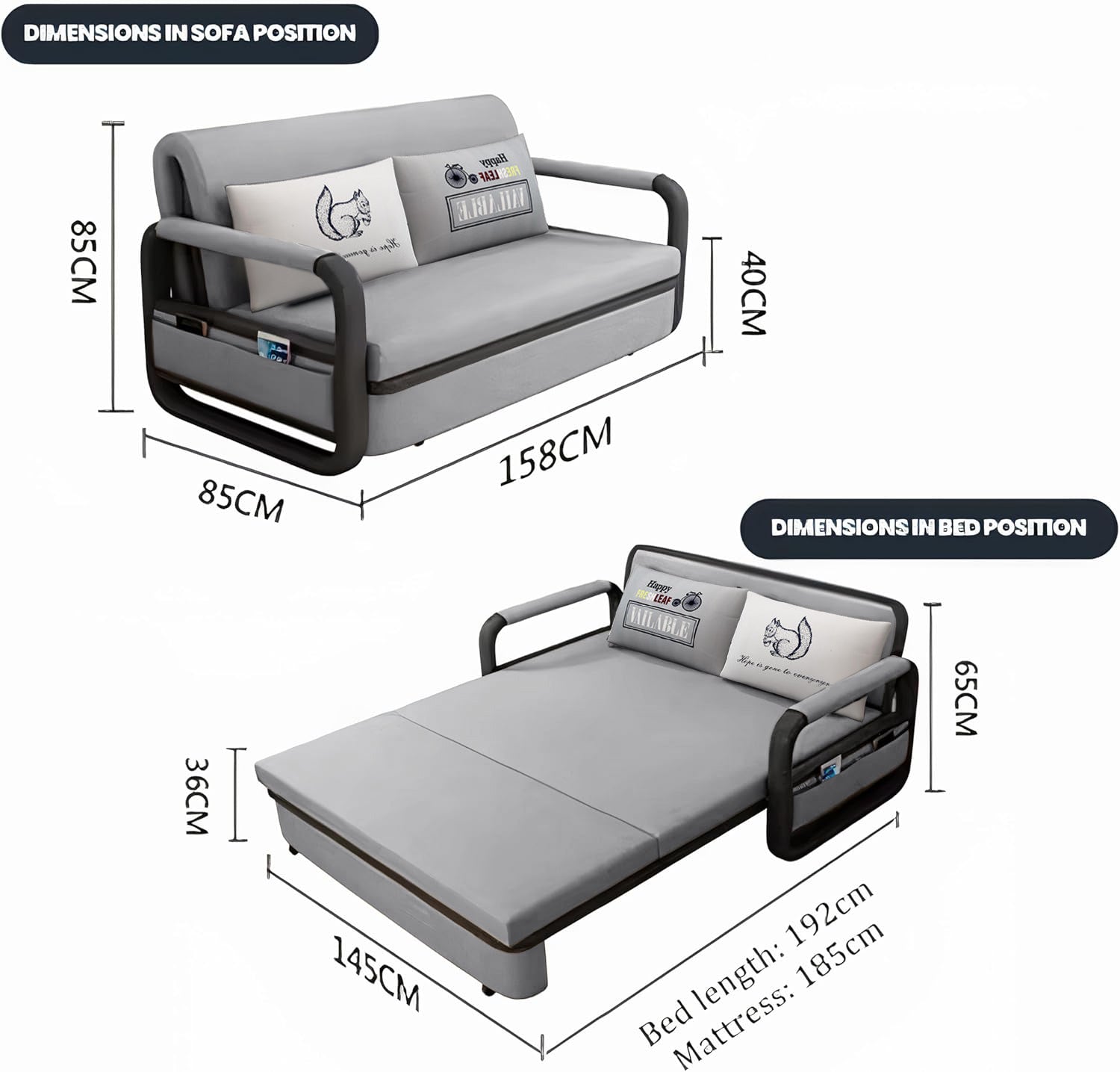 UNICORN FURNITURE Pull Out Sofa Bed with Storage – Convertible 2 Seater Sofa Bed, Reclining Sleeper Couch, Compact Space Saving Sofabed for Living Room, Guest Room & Small Spaces 158cm (Glacier Grey)