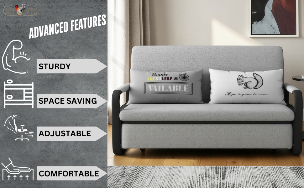 UNICORN FURNITURE Pull Out Sofa Bed with Storage – Convertible 2 Seater Sofa Bed, Reclining Sleeper Couch, Compact Space Saving Sofabed for Living Room, Guest Room & Small Spaces 158cm (Glacier Grey)