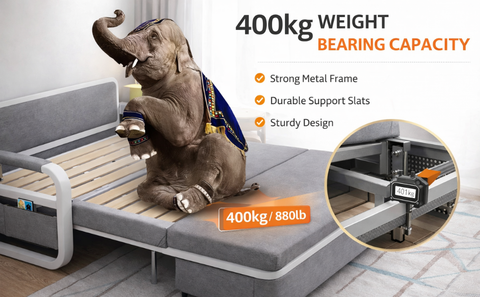 UNICORN FURNITURE Sofa Bed with Storage – Pull Out Sofa Bed with Storage for Small Spaces, Sleeper Couch with Armrest Pockets, Foldable Reclining Design, Easy Assembly, 158cm Width (Glacier Grey)