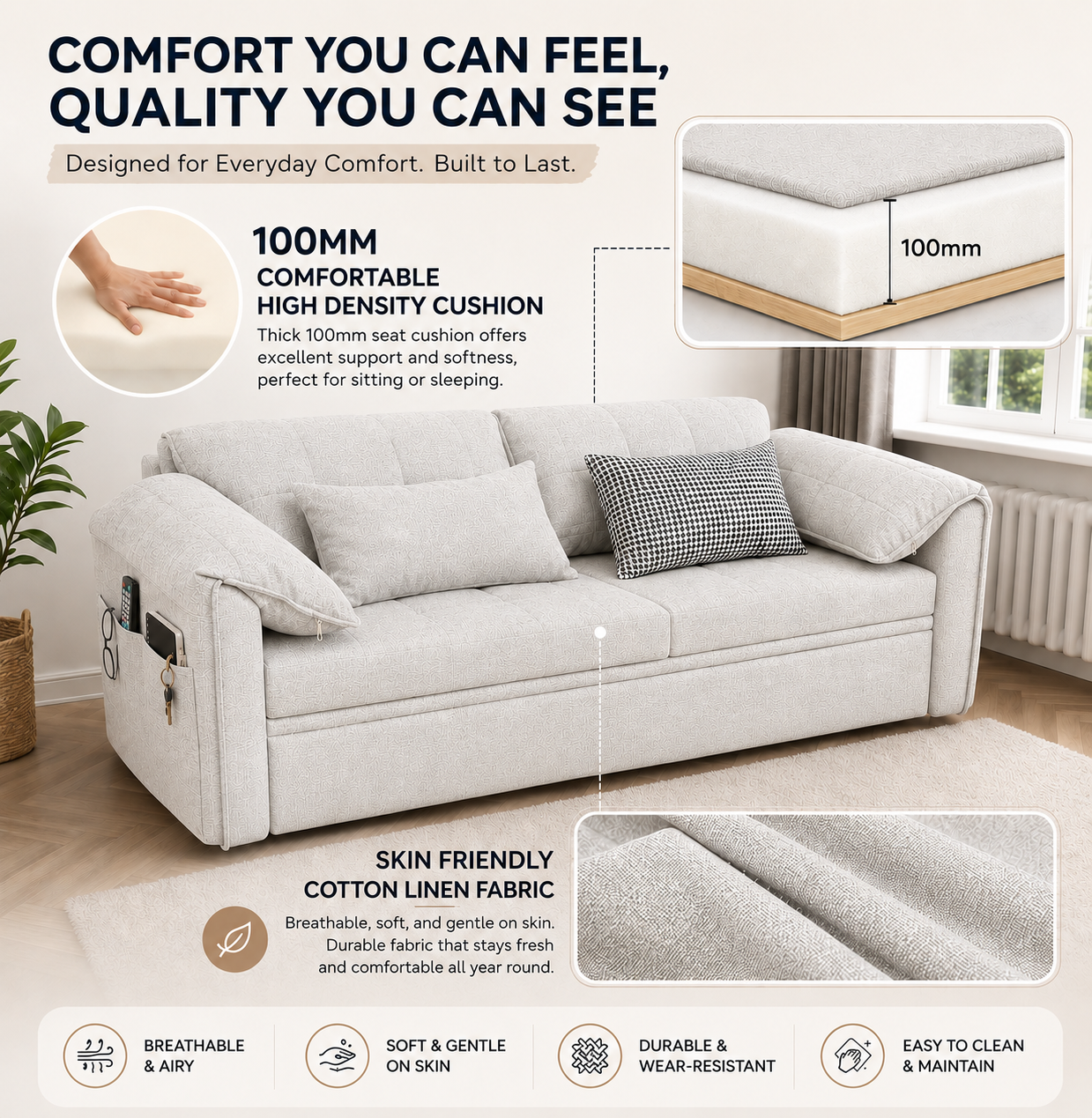 UNICORN FURNITURE Convertible Sofa Bed | Super King Pull Out Sofa Bed with Storage UK