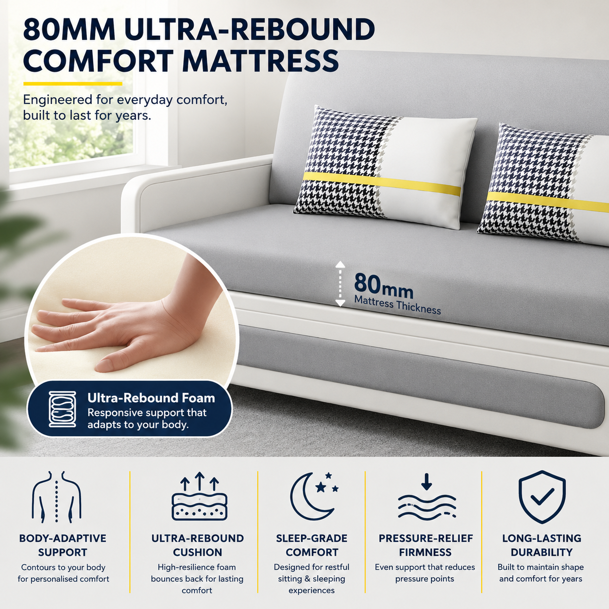 UNICORN FURNITURE Convertible Sleeper Sofa Bed Modern Reclining Foldable Bed Pull Out Sofa Bed With Storage Space Saving Multifunctional Sofabed (Light Grey & White)