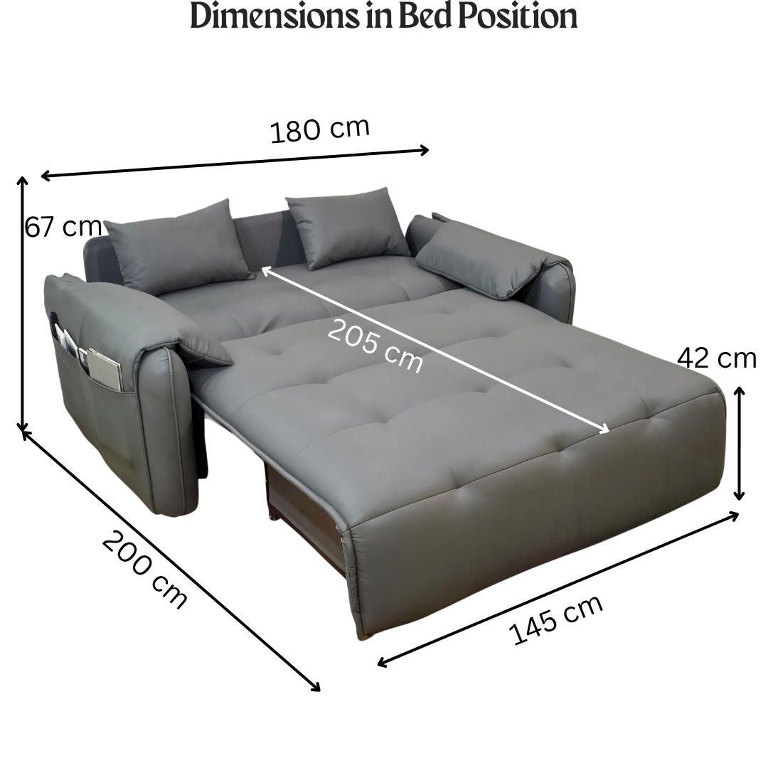 UNICORN FURNITURE Elephant Style Pull Out Sofa Bed Remote Control Recliner Motorised 3-Seater Pull Out Sofa Bed with Storage in Faux Leather with 5-Speed Adjustable Legrest, Ergonomic Support