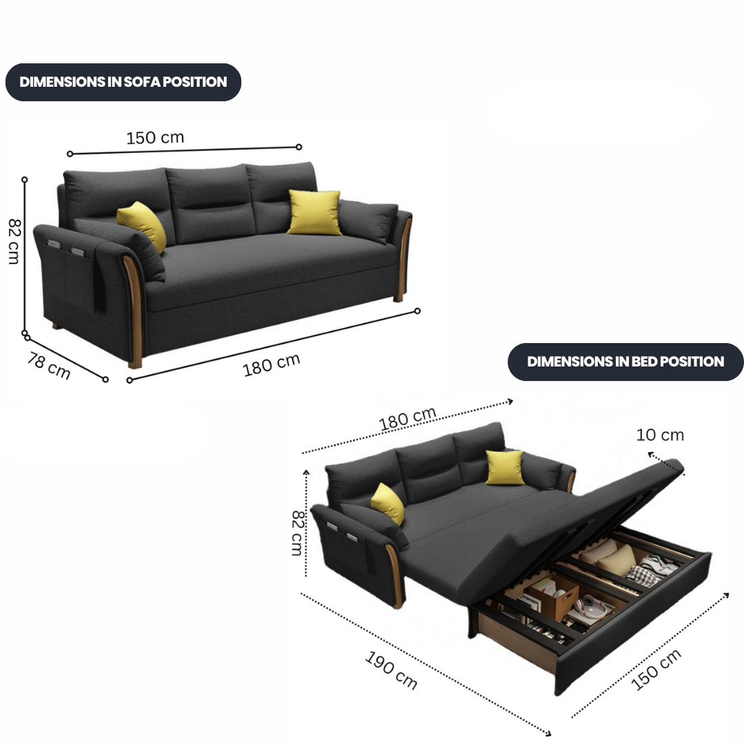 Unicorn Furniture Convertible Sofa Bed King Size Pull Out Sofabed with Storage in Cotton Fabric, Tool-Free Assembly, Modern Reclining Sleeper Couch for Living Room, Guest Room & Small Spaces (Grey)