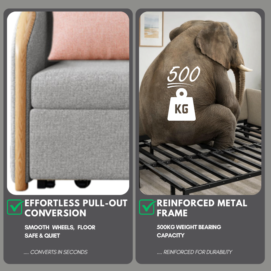 UNICORN FURNITURE Convertible Sofa Bed with Storage, King Size Pull Out Sofa Bed, 3 Seater Sofa Bed in Removable Cotton Fabric, Tool-Free Assembly Sofa Bed with Hidden Storage 170cm (Glacier Grey)