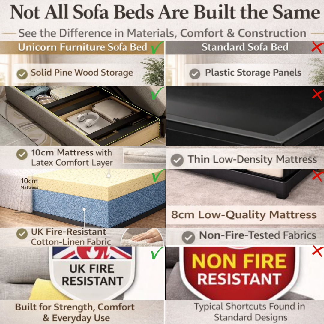 Unicorn Furniture Convertible Sofa Bed – King Size Pull Out Sofa Bed with Storage, Modern Reclining Sleeper Couch, Cotton Fabric, Tool-Free Assembly for Living Room & Guest Room (Grey)