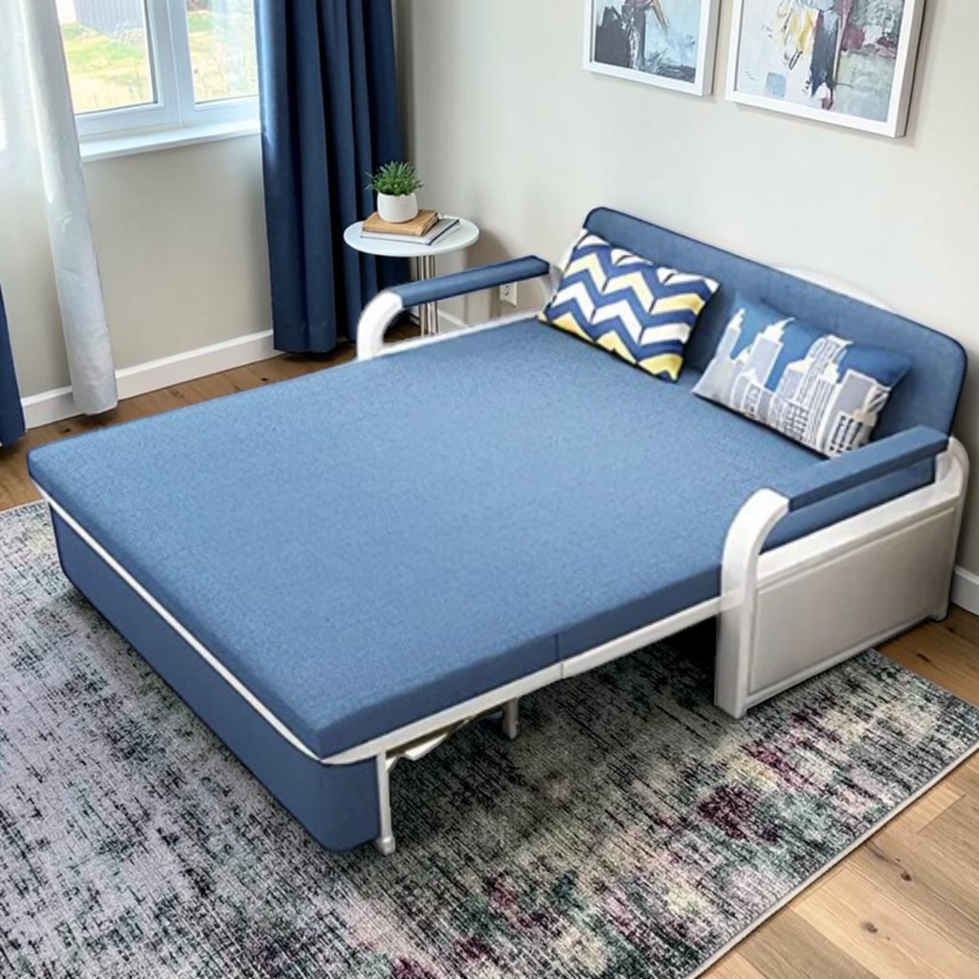 Unicorn Furniture Sofa Bed - Modern Foldable Bed Pull Out Sofa Bed with Storage Sofabed sofa cum bed in Made to Match Cushions (Blue/White)