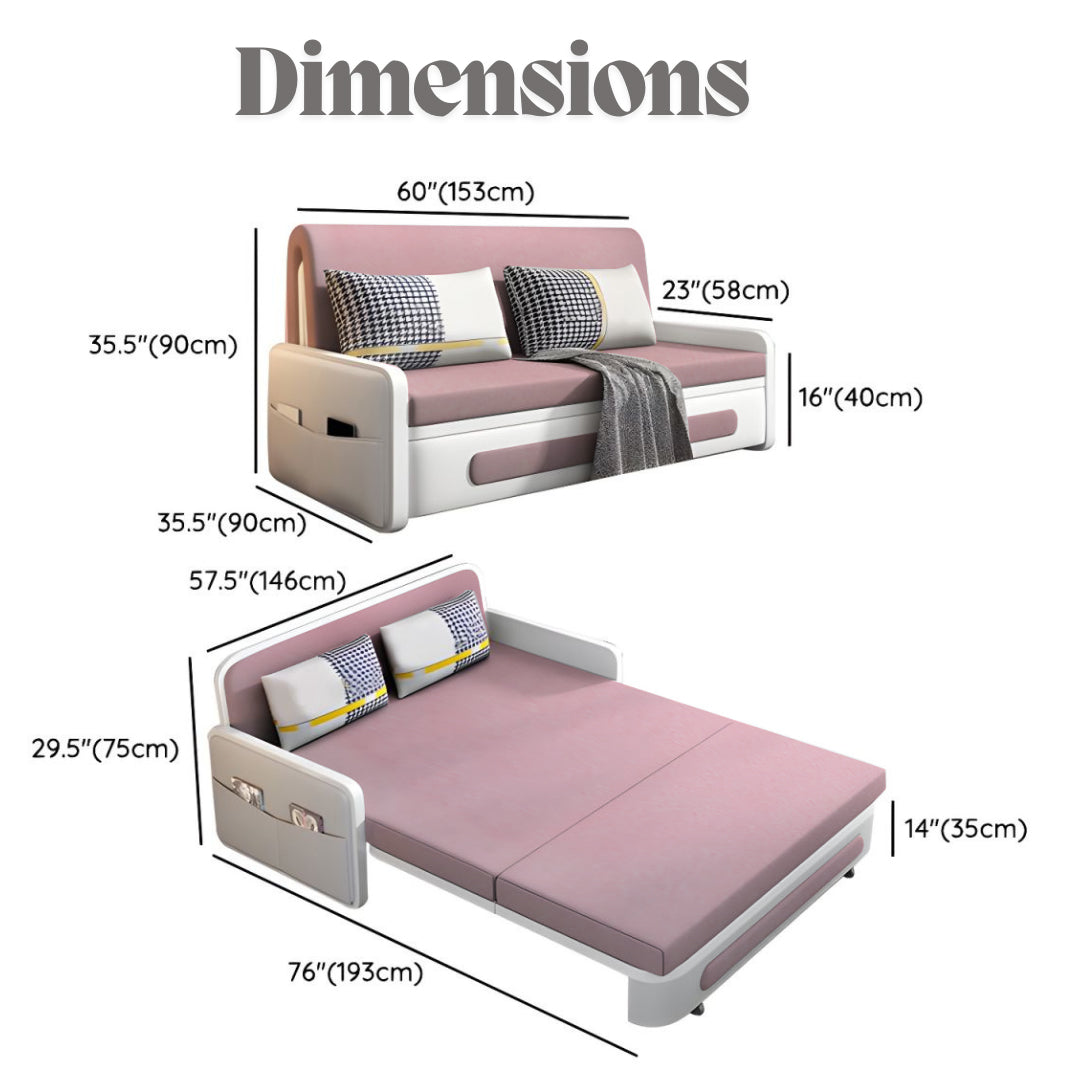 UNICORN FURNITURE Convertible Sleeper Sofa Bed Modern Reclining Foldable Bed Pull Out Sofa Bed With Storage Space Saving Multifunctional Sofabed (Pink & White)