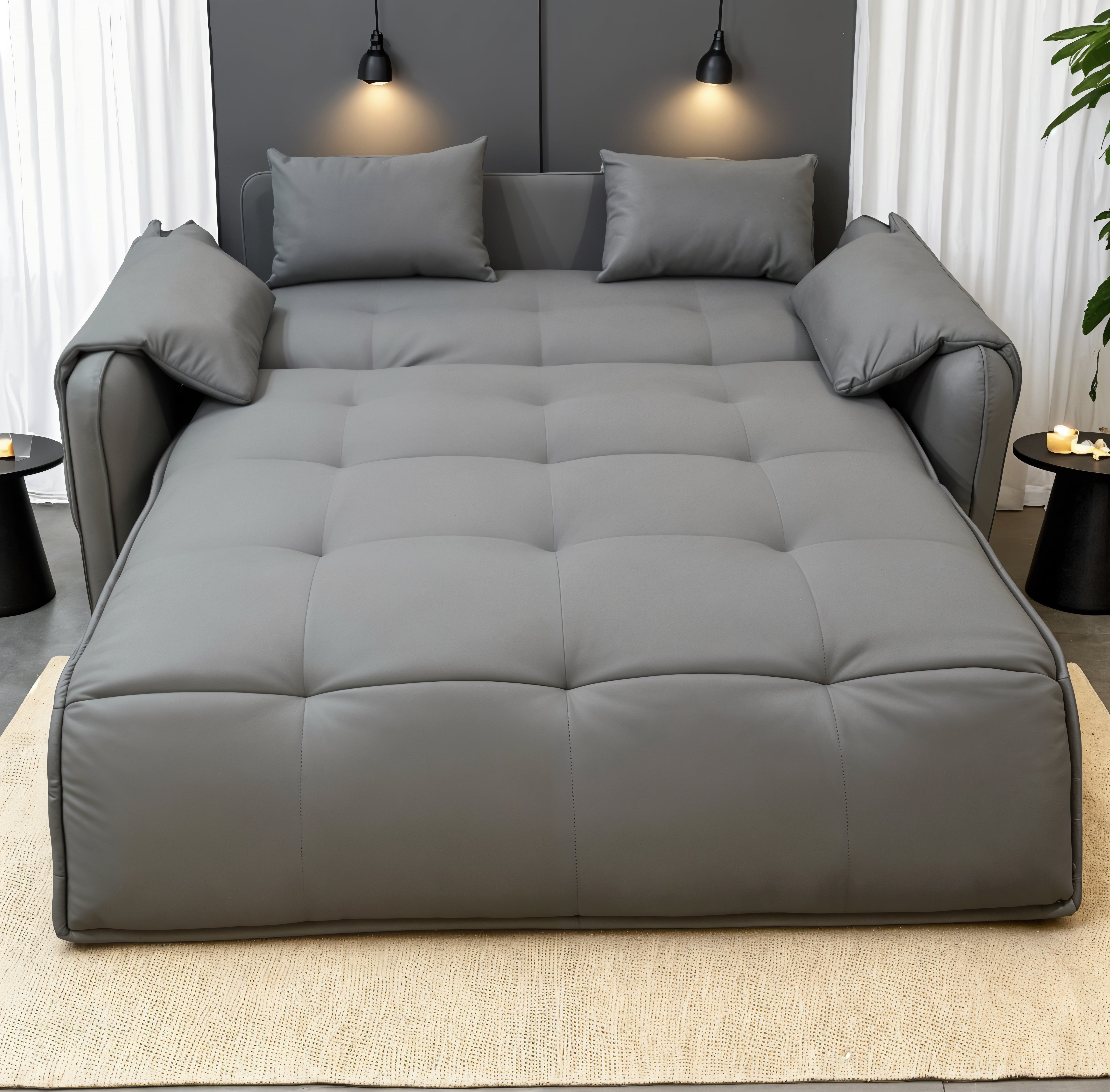 UNICORN FURNITURE Elephant Style Pull Out Sofa Bed Remote Control Recliner Motorised 3-Seater Pull Out Sofa Bed with Storage in Faux Leather with 5-Speed Adjustable Legrest, Ergonomic Support