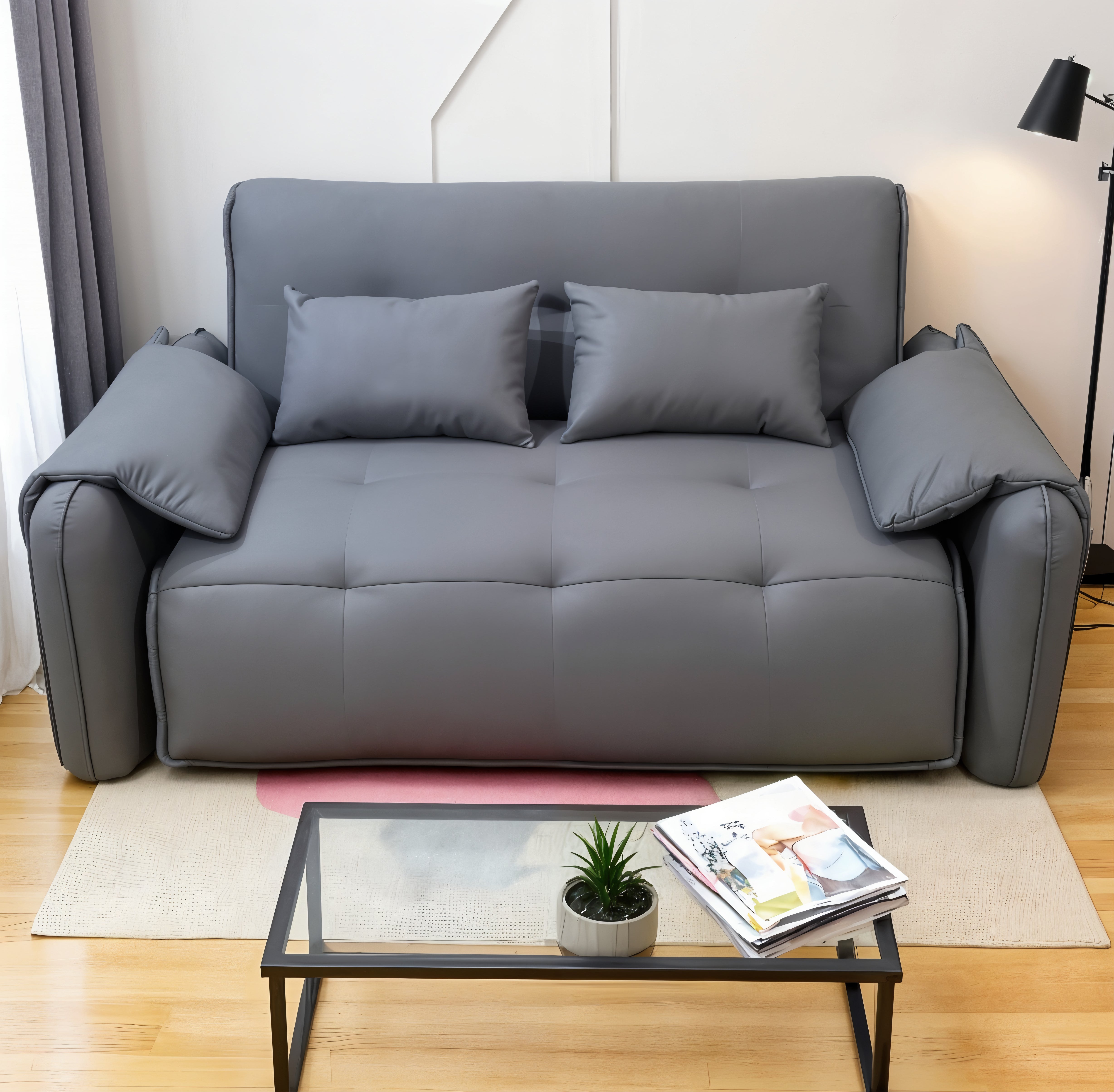 UNICORN FURNITURE Elephant Style Pull Out Sofa Bed Remote Control Recliner Motorised 3-Seater Pull Out Sofa Bed with Storage in Faux Leather with 5-Speed Adjustable Legrest, Ergonomic Support