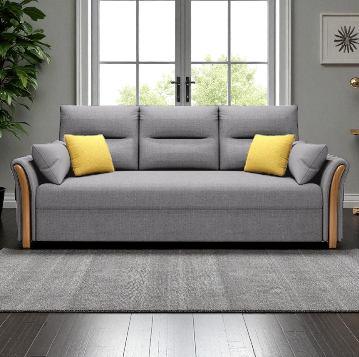 Unicorn Furniture Convertible Sofa Bed King Size Pull Out Sofa Bed with Storage in Cotton Fabric, Tool-Free Assembly, Modern Reclining Sofa Bed for Living Room, Guest Room, Small Spaces (Glacier Grey)