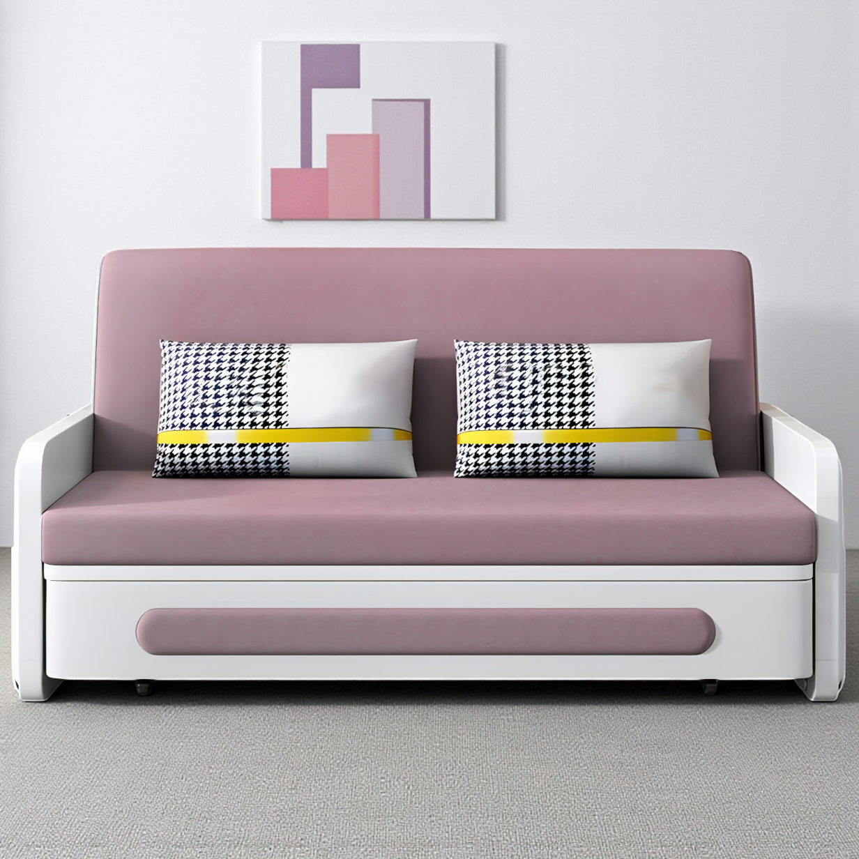 UNICORN FURNITURE Convertible Sleeper Sofa Bed Modern Reclining Foldable Bed Pull Out Sofa Bed With Storage Space Saving Multifunctional Sofabed (Pink & White)