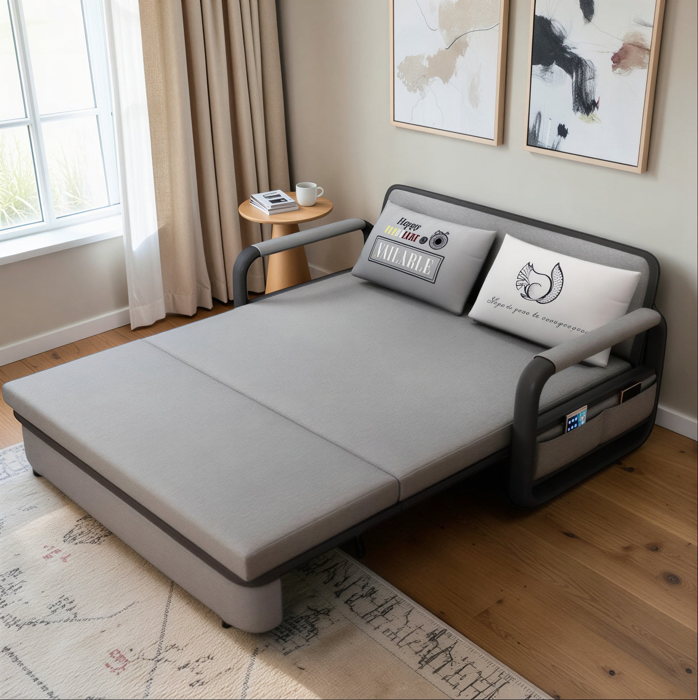 UNICORN FURNITURE Pull Out Sofa Bed with Storage – Convertible 2 Seater Sofa Bed, Reclining Sleeper Couch, Compact Space Saving Sofabed for Living Room, Guest Room & Small Spaces 158cm (Glacier Grey)