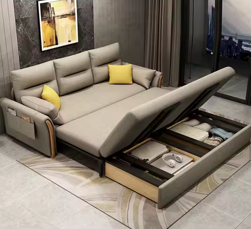 Unicorn Furniture Convertible Sofa Bed King Size Pull Out Sofabed with Storage in Cotton Fabric, Tool-Free Assembly, Modern Reclining Sleeper Couch for Living Room, Guest Room & Small Spaces (Beige)