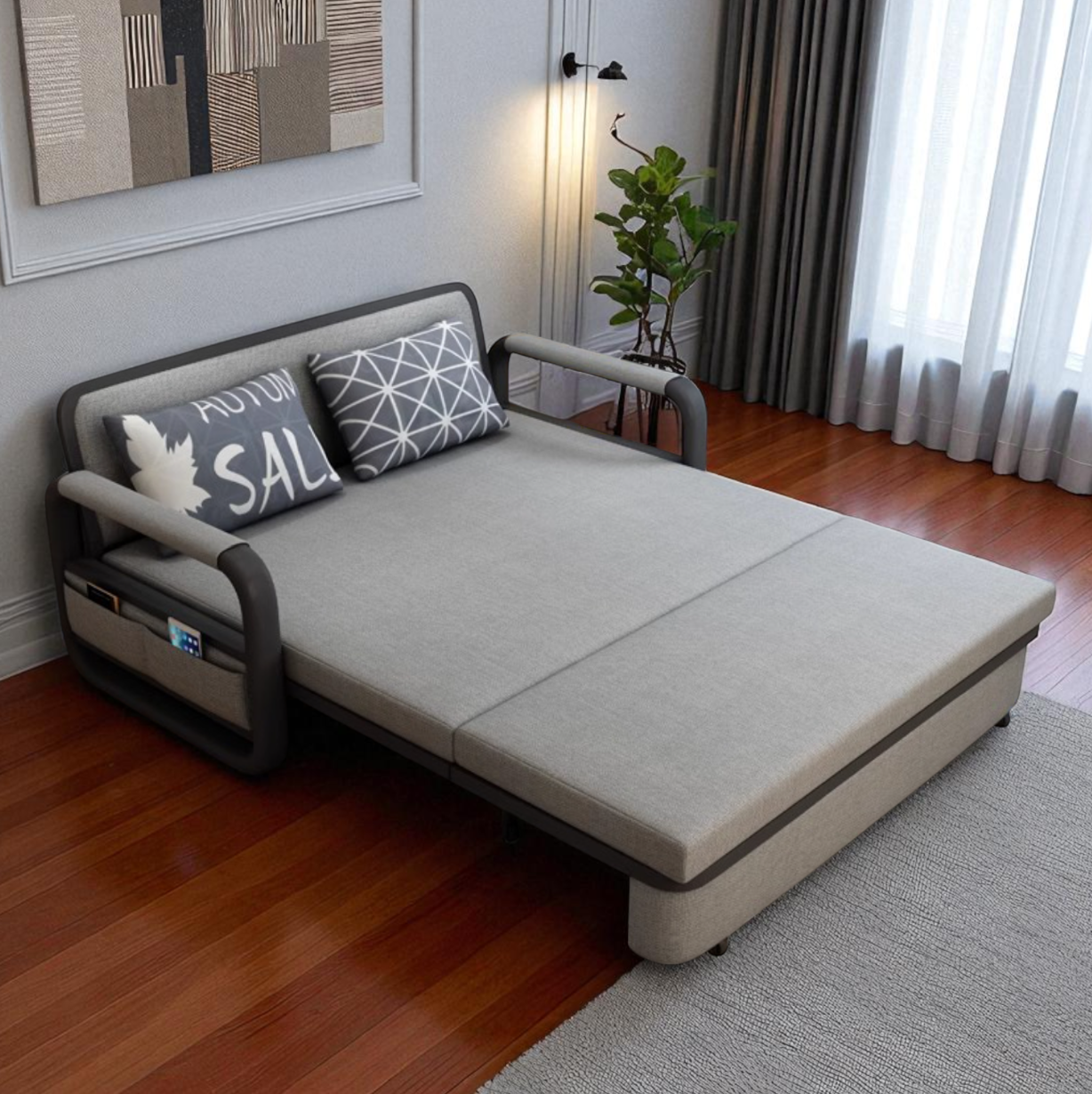 UNICORN FURNITURE Pull Out Sofa Bed with Storage – Convertible Reclining Compact Space Saving Sofabed for Small Spaces 158cm( Grey & Black)