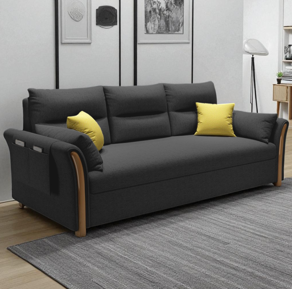 Unicorn Furniture Convertible Sofa Bed King Size Pull Out Sofabed with Storage in Cotton Fabric, Tool-Free Assembly, Modern Reclining Sleeper Couch for Living Room, Guest Room & Small Spaces (Grey)