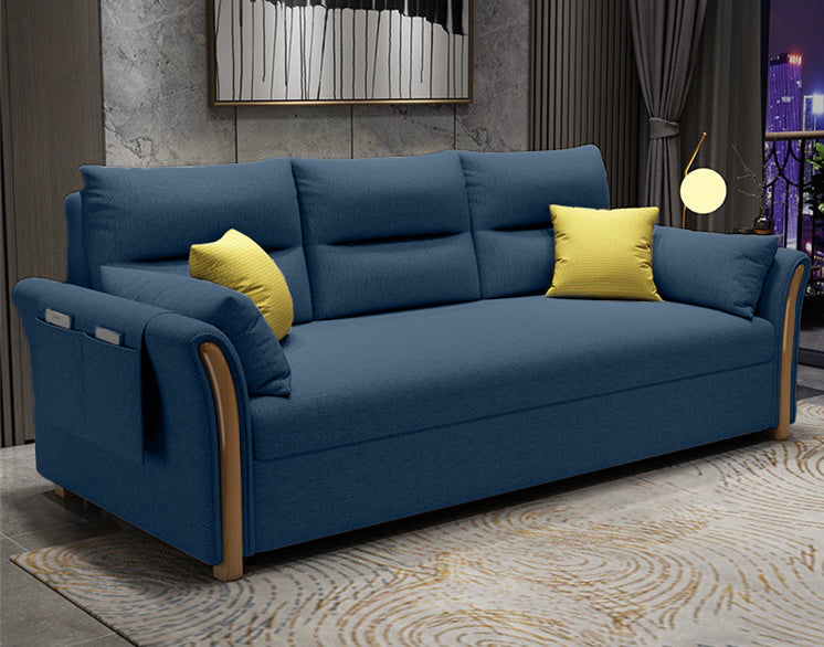 Unicorn Furniture Convertible Sofa Bed King Size Pull Out Sofabed with Storage in Cotton Fabric, Tool-Free Assembly, Modern Reclining Sleeper Couch for Living Room, Guest Room & Small Spaces (Blue)